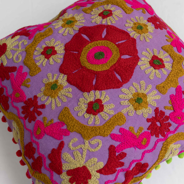 Canvas Emboridered Floral Cushion Cover Purple 16 x 16 Inch 1 (6754819866723)