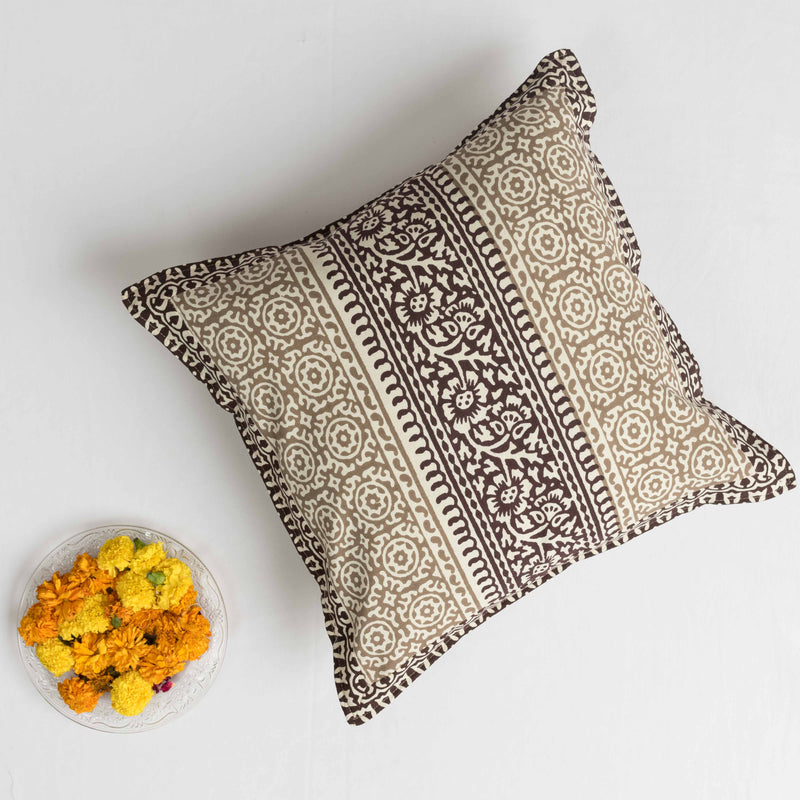 Cotton Cushion Cover Brown Geometric Print 16 x 16 Inch (6754820227171)