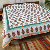 Cotton Double Bed Comforter Bed Cover Maroon Green Floral Jaal Print (4723290407011)