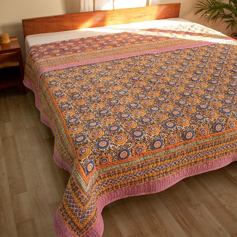 Cotton Double Bed Comforter Bed Cover Lavender Chakri Print (4723290996835)