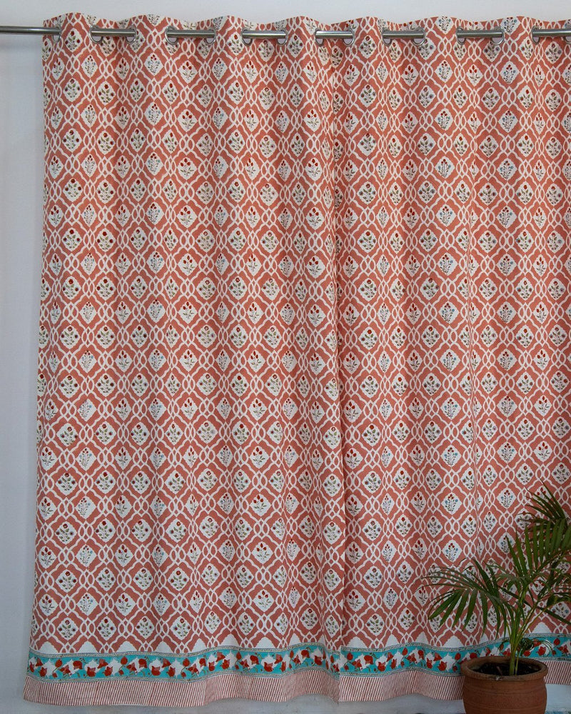 Cotton Curtain Peach Mughal Jaali Block Print1 (4776661549155)
