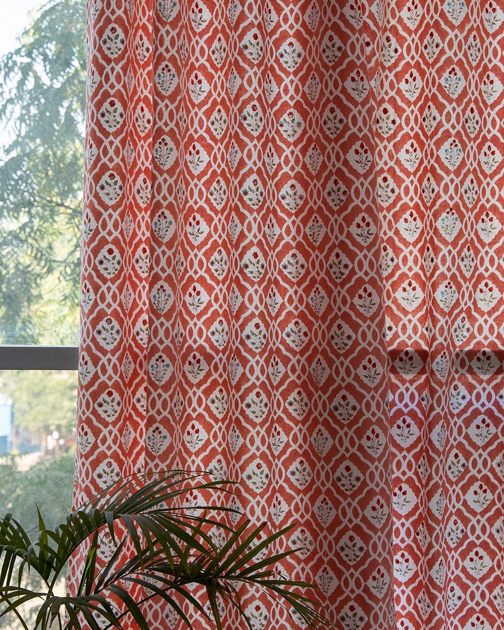 Cotton Curtain Peach Mughal Jaali Block Print (4776661549155)