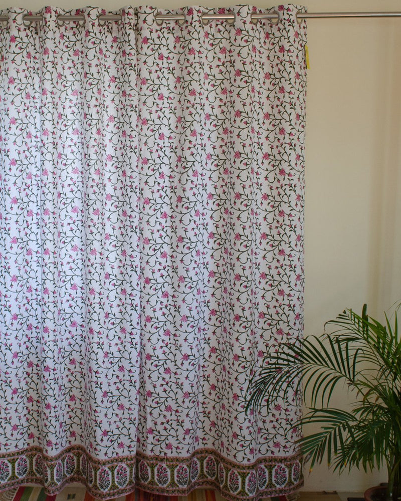 Cotton Curtain Pink Green Floral Jaal Block Print (4776660795491)
