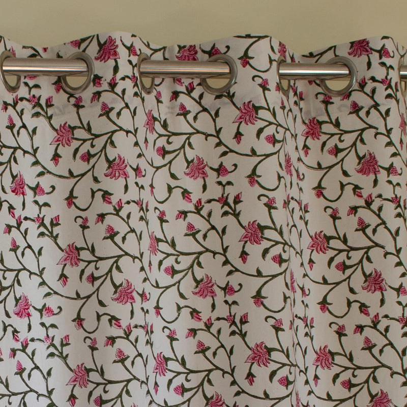 Cotton Curtain Pink Green Floral Jaal Block Print1 (4776660795491)