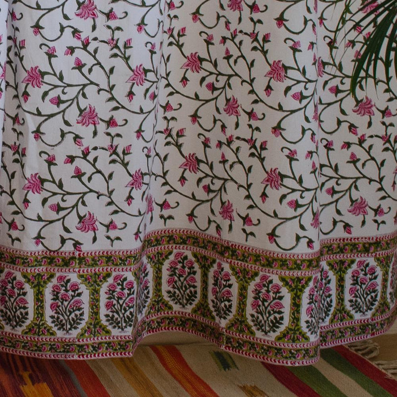 Cotton Curtain Pink Green Floral Jaal Block Print2 (4776660795491)
