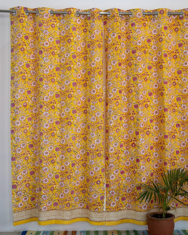 Cotton Curtain Yellow Pink Floral Jaal Block Print1 (4776661188707)