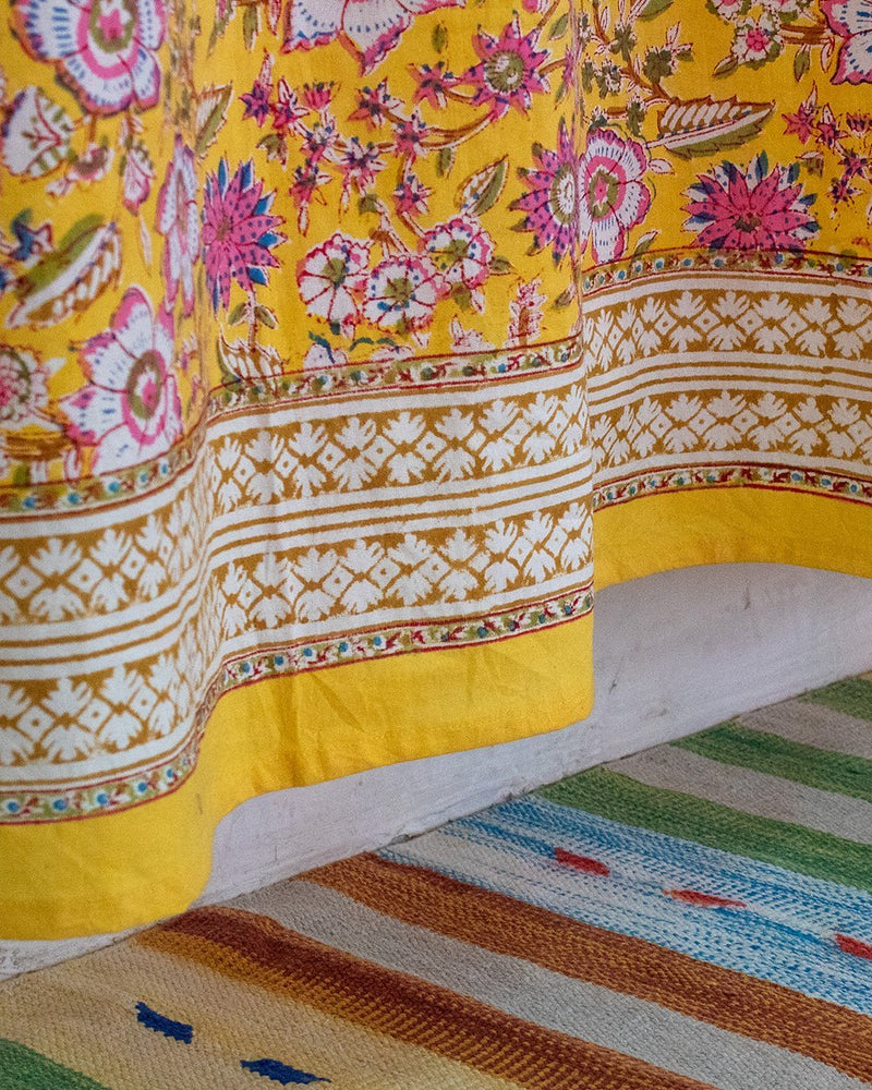 Cotton Curtain Yellow Pink Floral Jaal Block Print2 (4776661188707)