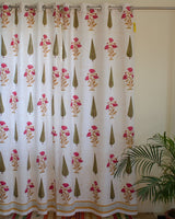 Cotton Curtain Pink Brown Floral Boota Block Print1 (4776661221475)