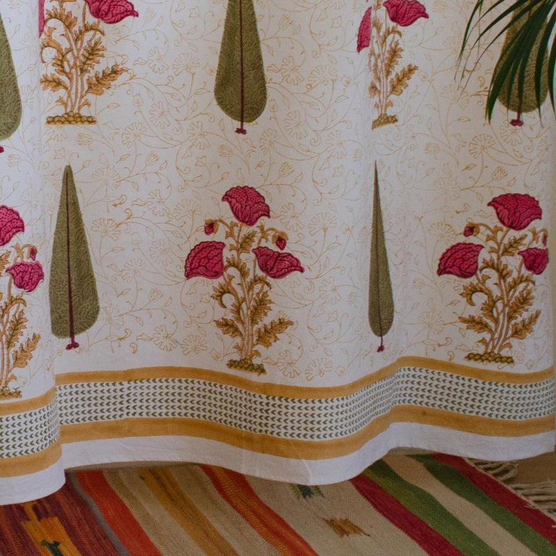 Cotton Curtain Pink Brown Floral Boota Block Print2 (4776661221475)