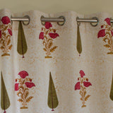 Cotton Curtain Pink Brown Floral Boota Block Print (4776661221475)