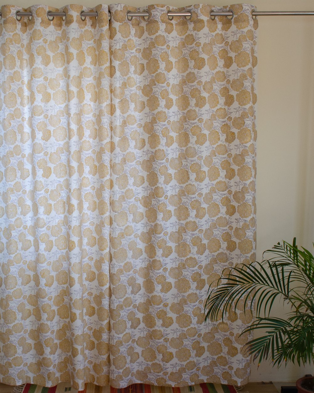 Cotton Curtain Yellow Marigold Jaal Block Print (4776661450851)