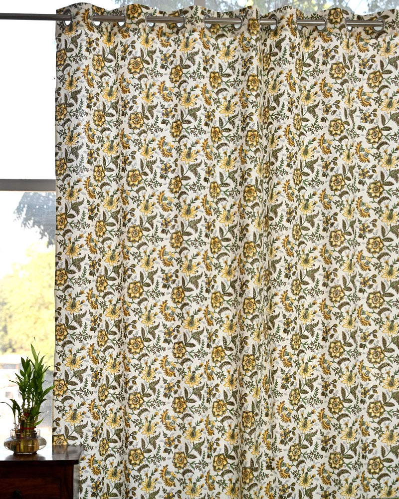 Cotton Curtain Yellow Green Floral Jaal Block Print 3 (6651608301667)