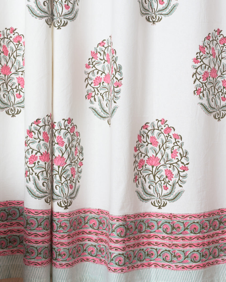 Cotton Curtain Pink Green Guldasta Block Print 2 (6708835582051)