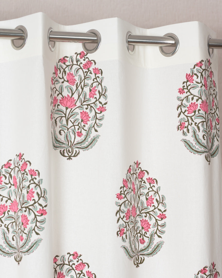 Cotton Curtain Pink Green Guldasta Block Print 1 (6708835582051)