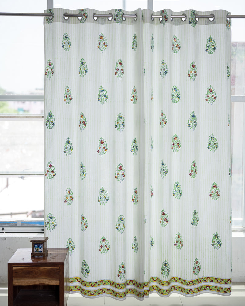Cotton Curtain Green Boota Block Print 2 (6790432096355)