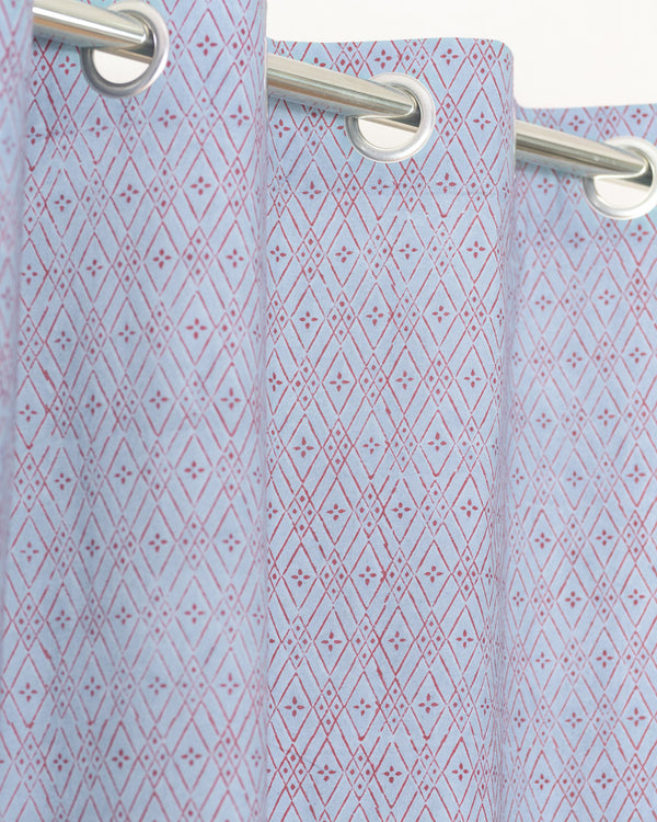 Cotton Curtain Earthy Grey Red Geometric Block Print 1 (6708835614819)