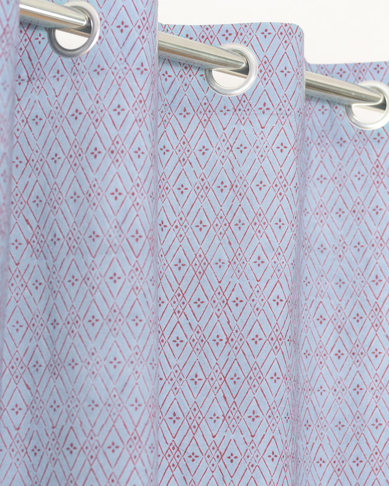 Cotton Curtain Earthy Grey Red Geometric Block Print 1 (6708835614819)