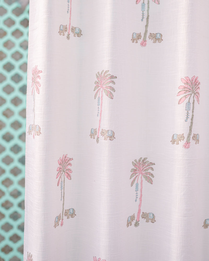 Cotton Slub Curtain Pink Green Palm Block Print 2 (6742414917731)
