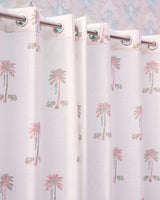 Cotton Slub Curtain Pink Green Palm Block Print (6742414917731)