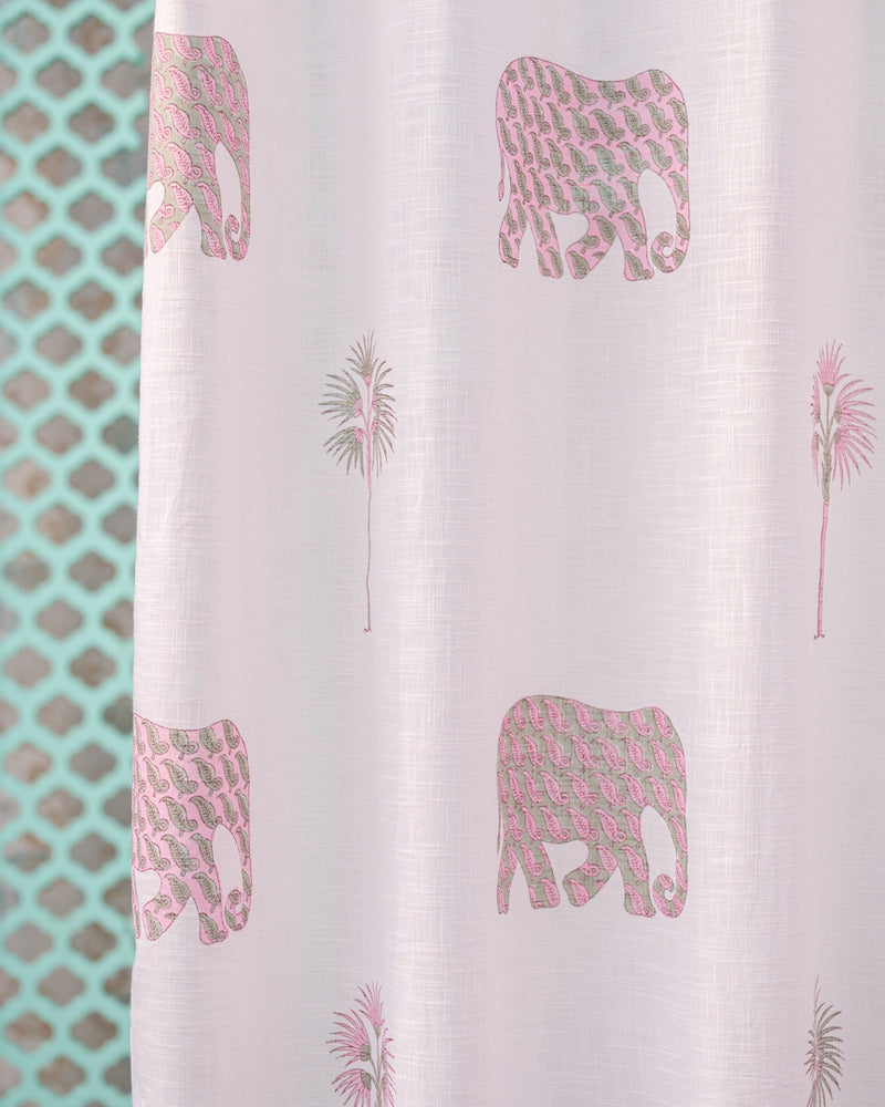 Cotton Slub Curtain Pink Elephant Tree Block Print 2 (6742414950499)