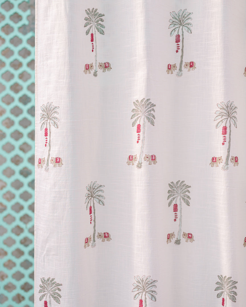 Cotton Slub Curtain Red Green Banana Tree Block Print 1 (6742415048803)
