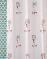 Cotton Slub Curtain Red Green Banana Tree Block Print 1 (6742415048803)