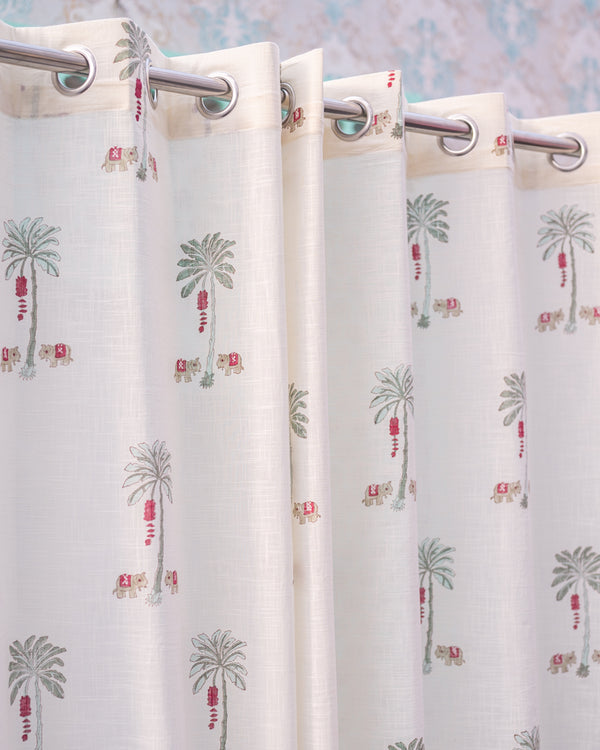 Cotton Slub Curtain Red Green Banana Tree Block Print (6742415048803)