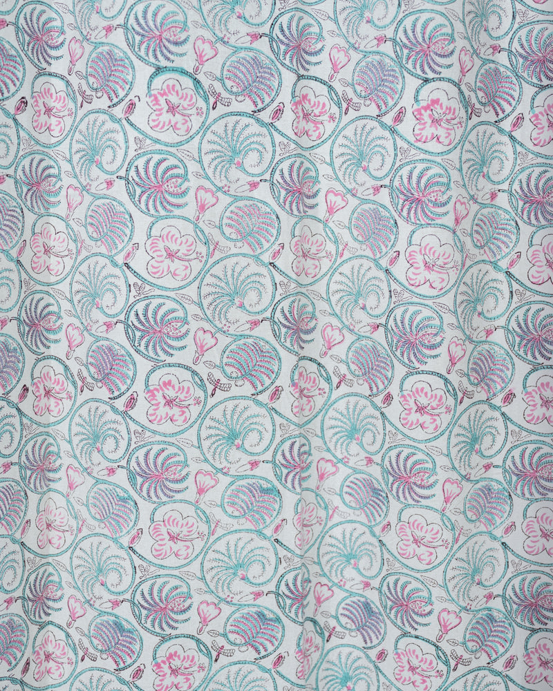 Drill Cotton Curtain Pink Green Jaal Block Print 2 (6831561146467)