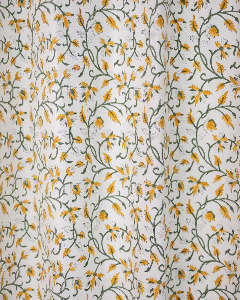 Drill Cotton Curtain Yellow Green Jaal Block Print 2 (6831561277539)