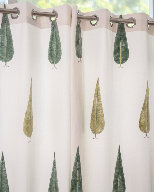 Drill Cotton Curtain Green Cedar Block Print (6831561048163)