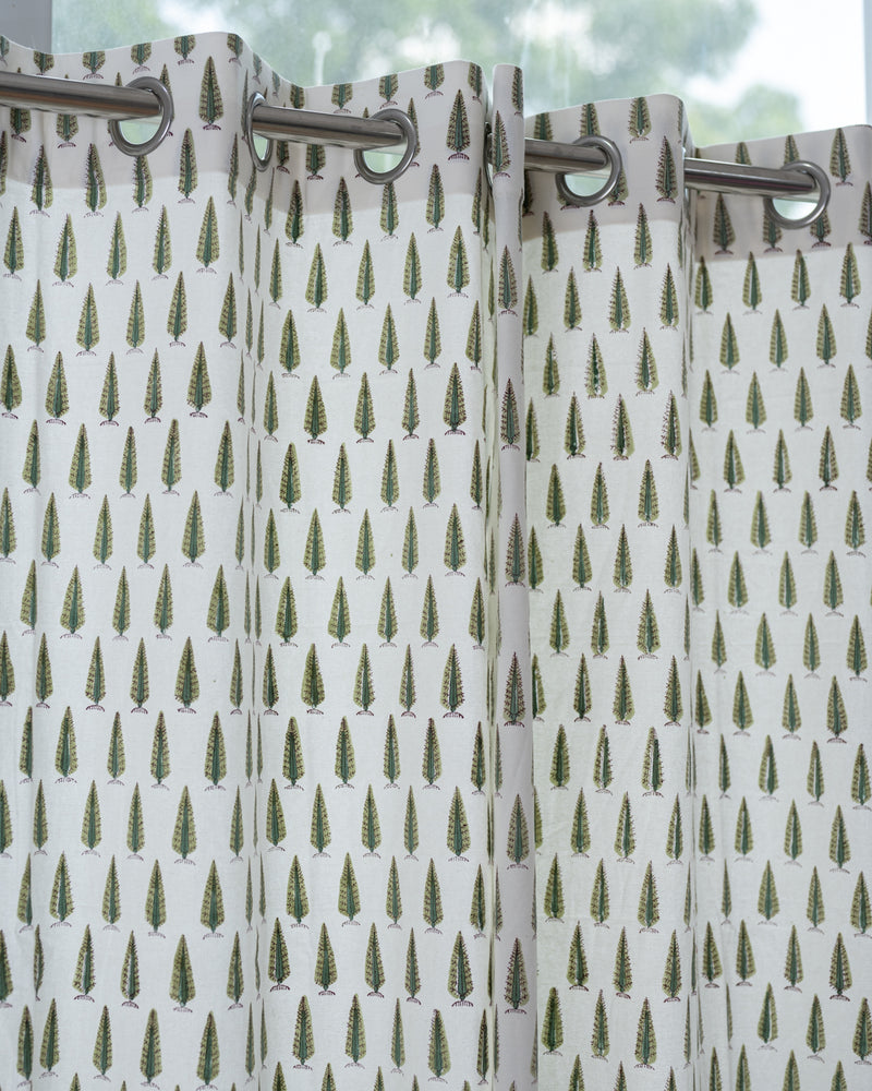 Drill Cotton Curtain Green Cedar Booti Block Print 1 (6831561080931)