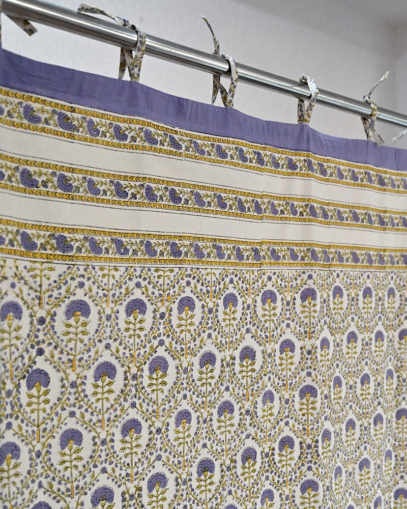Cotton Curtain Yellow Purple Floral Jaali Block Print 1 (6666127802467)
