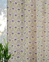 Cotton Curtain Yellow Purple Floral Jaali Block Print (6666127802467)