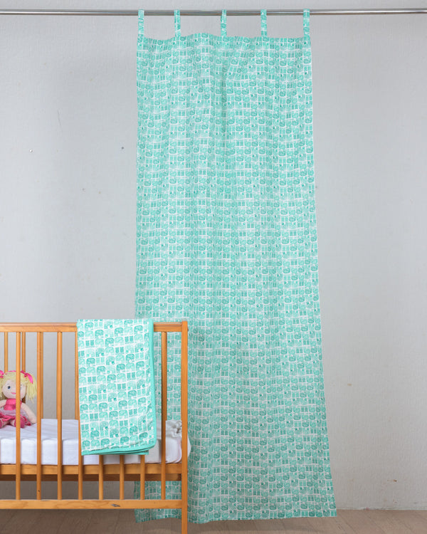 Cotton Door Curtain Mint Green Bird Print 2 (6708835647587)