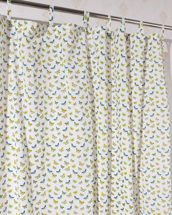 Cotton Curtain Blue Green Butterflies Print (6742416621667)
