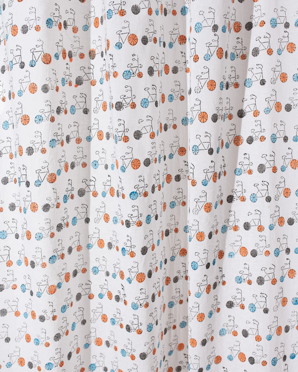 Cotton Curtain Orange Blue Bicycle Block Print 1 (6742416687203)