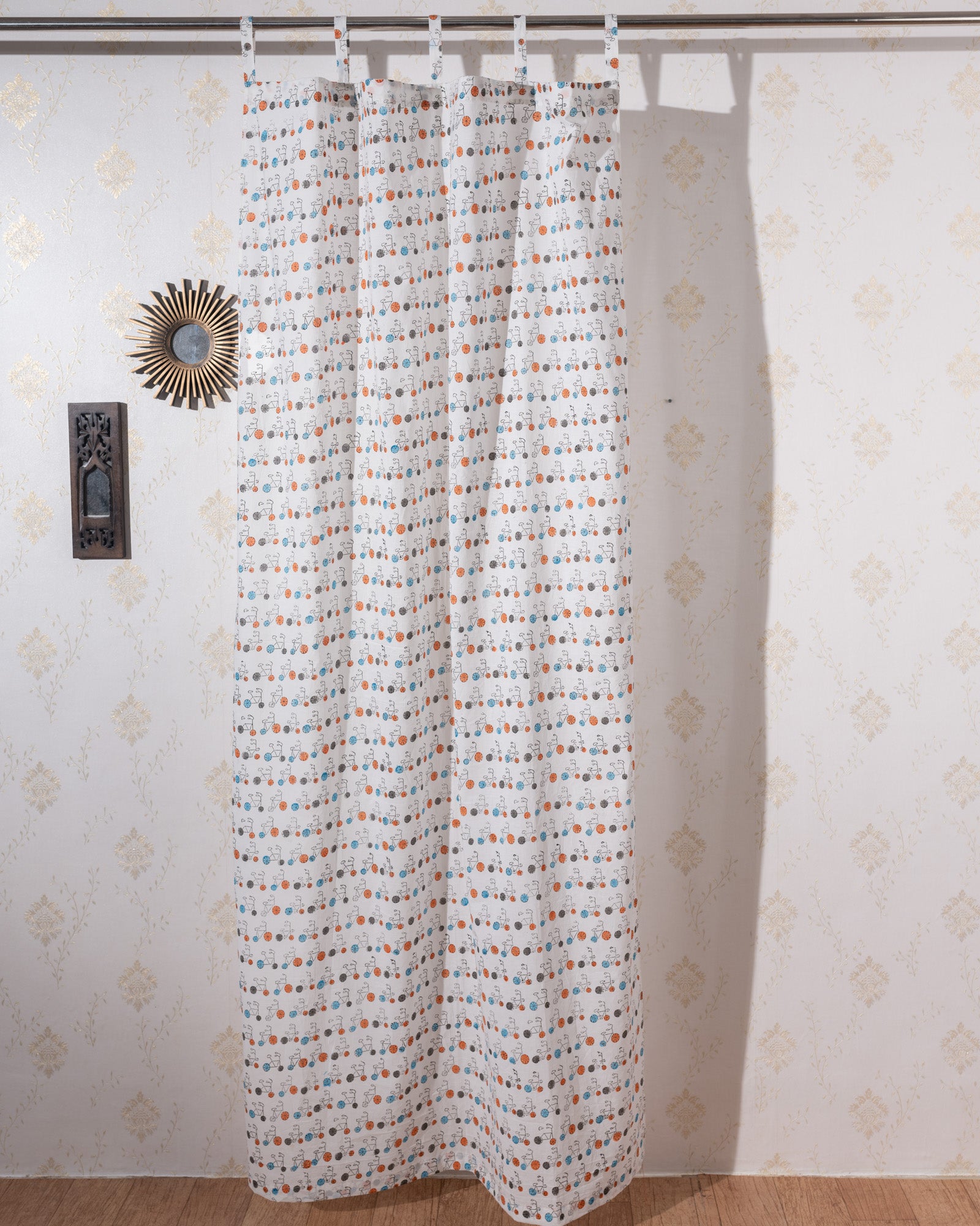 Cotton Curtain Orange Blue Bicycle Block Print 2 (6742416687203)