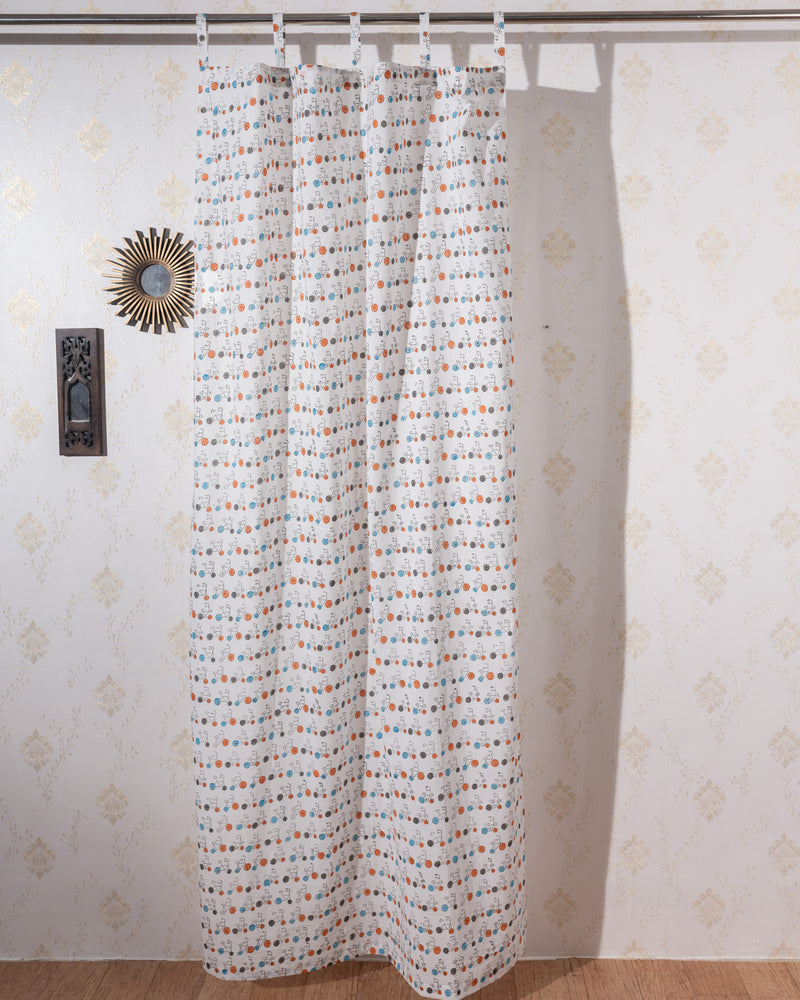 Cotton Curtain Orange Blue Bicycle Block Print 2 (6742416687203)
