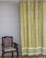 Cotton Curtain Lemon Yellow Geomteric Dabu Print (4776662106211)