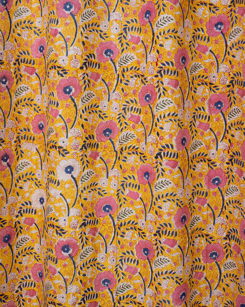 Cotton Curtain Yellow Pink Foral Block Print 2 (4776660107363)