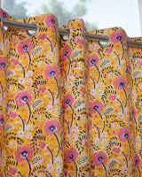 Cotton Curtain Yellow Pink Foral Block Print 1 (4776660107363)