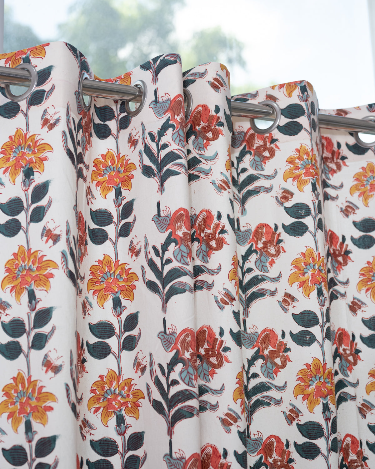 Cotton Curtain White Green Boota Block Print 1 (4776660041827)