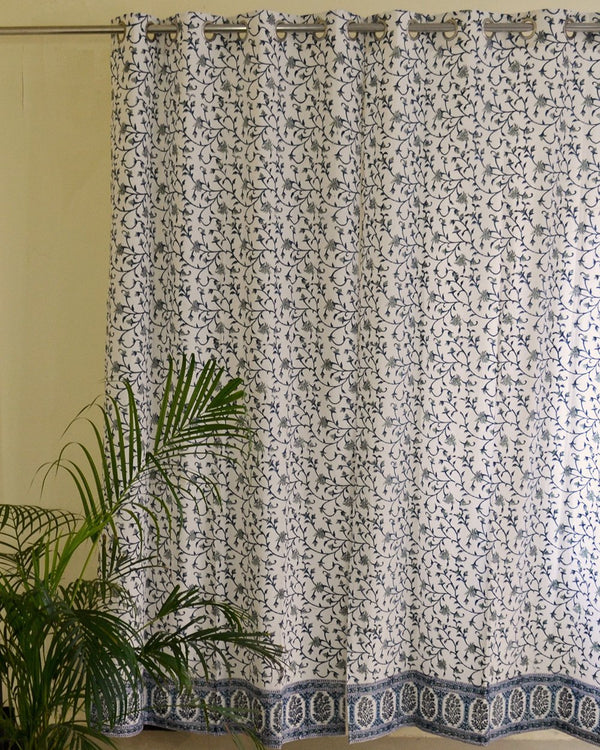 Cotton Curtain Blue Grey Floral Bel Block Print 3 (4776660828259)