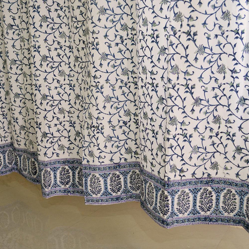 Cotton Curtain Blue Grey Floral Bel Block Print4 (4776660828259)
