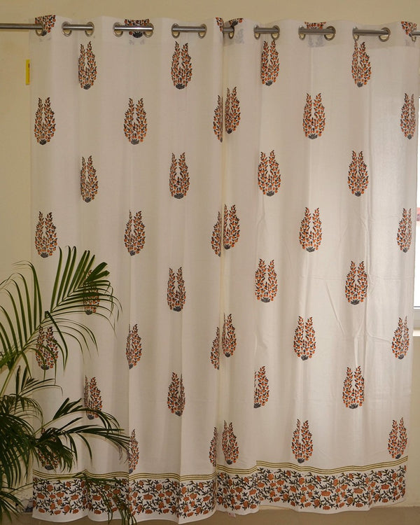 Cotton Curtain Kesari Grey Floral Boota Block Print (4776660992099)