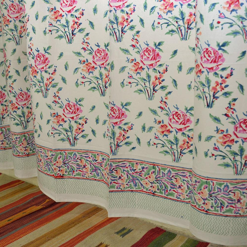Cotton Curtain Pink Green Rose Boota Block Print 1 (4776661090403)