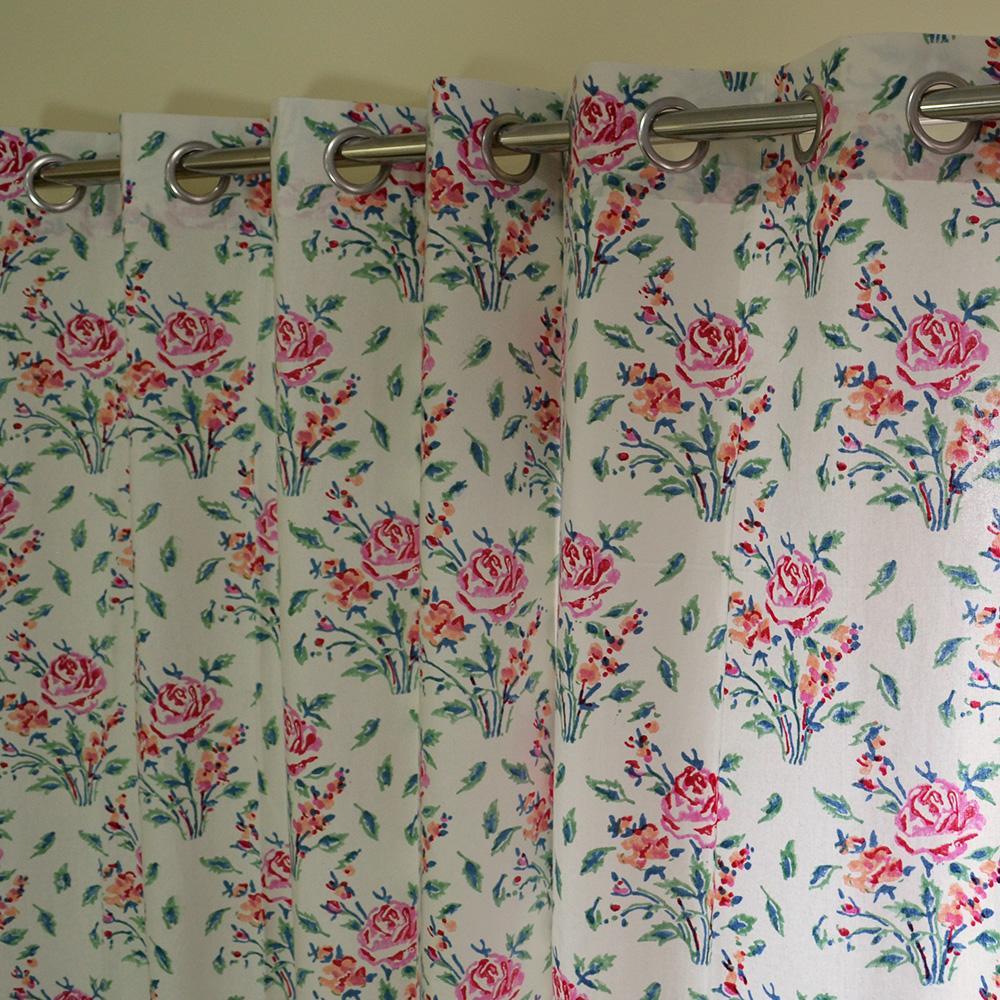Cotton Curtain Pink Green Rose Boota Block Print 2 (4776661090403)
