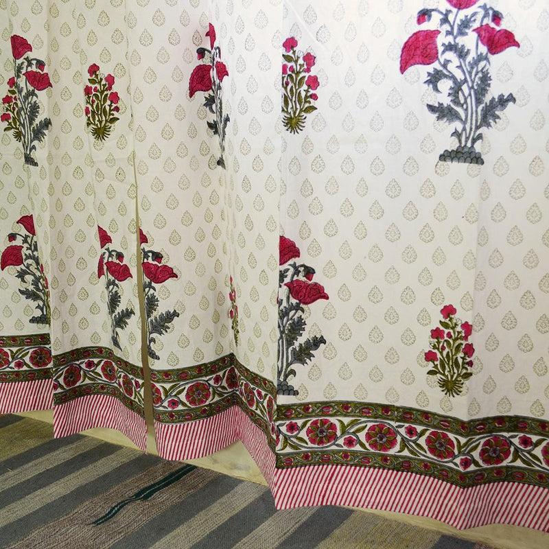 Cotton Curtain Pink Grey Tulip Boota Block Print 2 (4776661483619)
