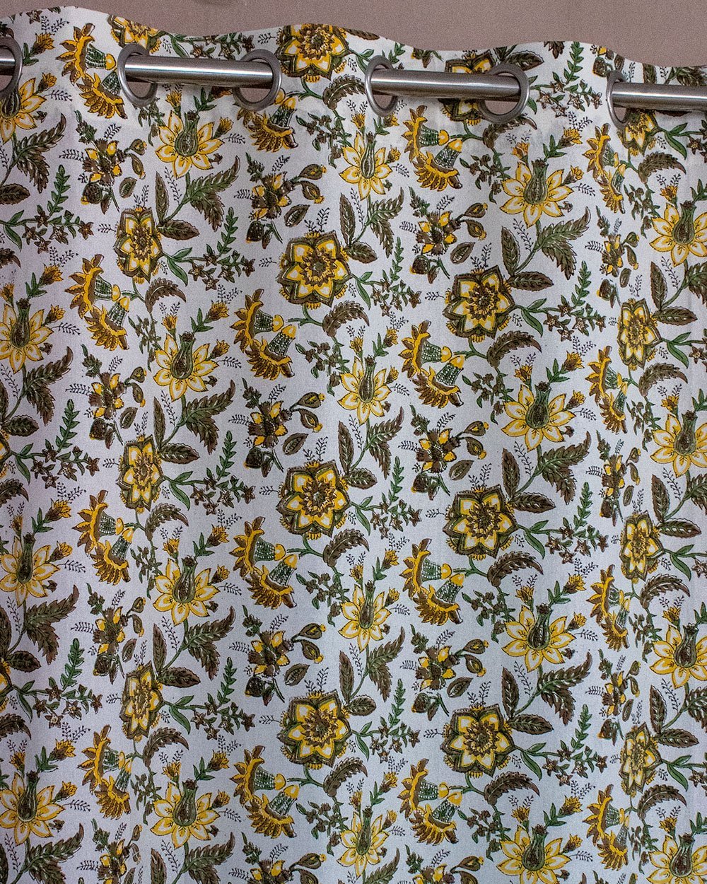 Cotton Curtain Yellow Green Floral Jaal Block Print 1 (6651608301667)