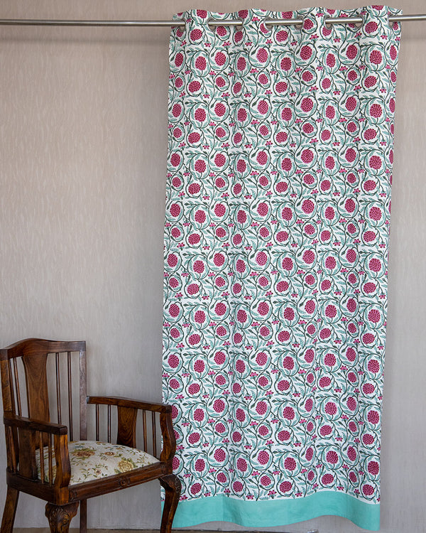 Cotton Curtain White Pink Floral Jaal Block Print (6666127835235)